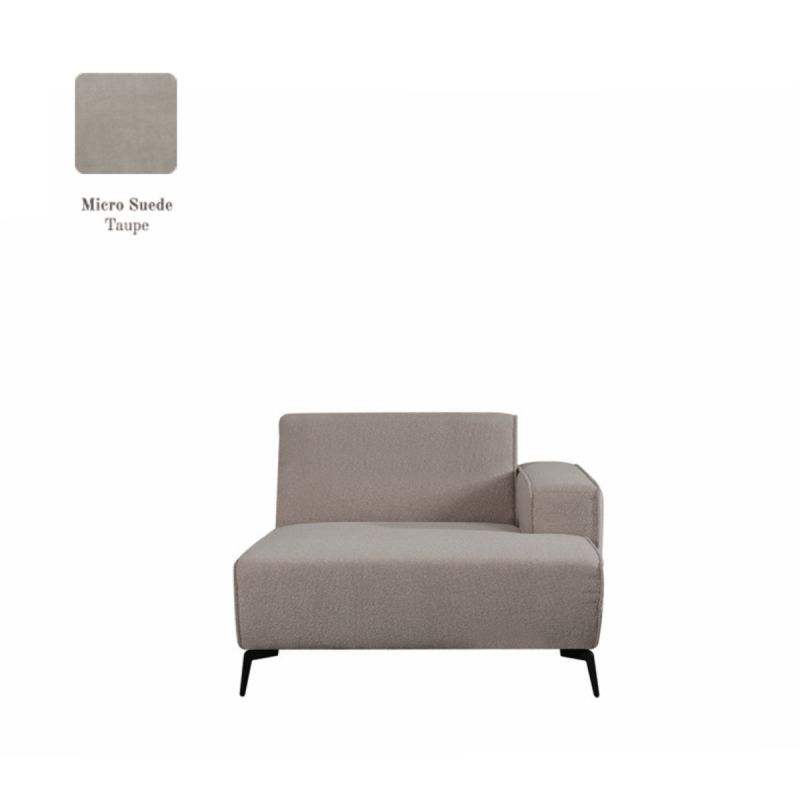 Bank Nero Longchair Arm Rechts Voorstaand 117x151x80 cm - Taupe Micro Suede | Zwart Metaal