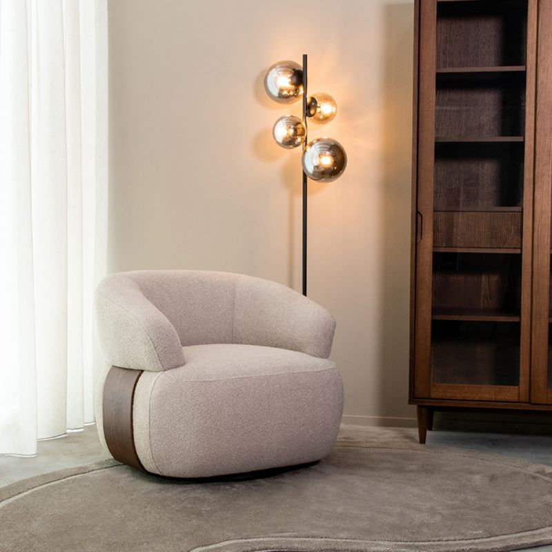 Draaifauteuil Valenza 83x79x73 cm Naturel Boucle | Walnoot Eiken