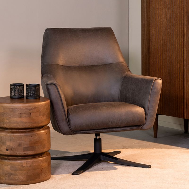 Draaifauteuil Tod 76x75x90 cm Antraciet Micro Suede | Zwart Metaal
