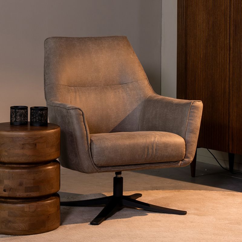 Draaifauteuil Tod 76x75x90 cm Taupe Micro Suede | Zwart Metaal