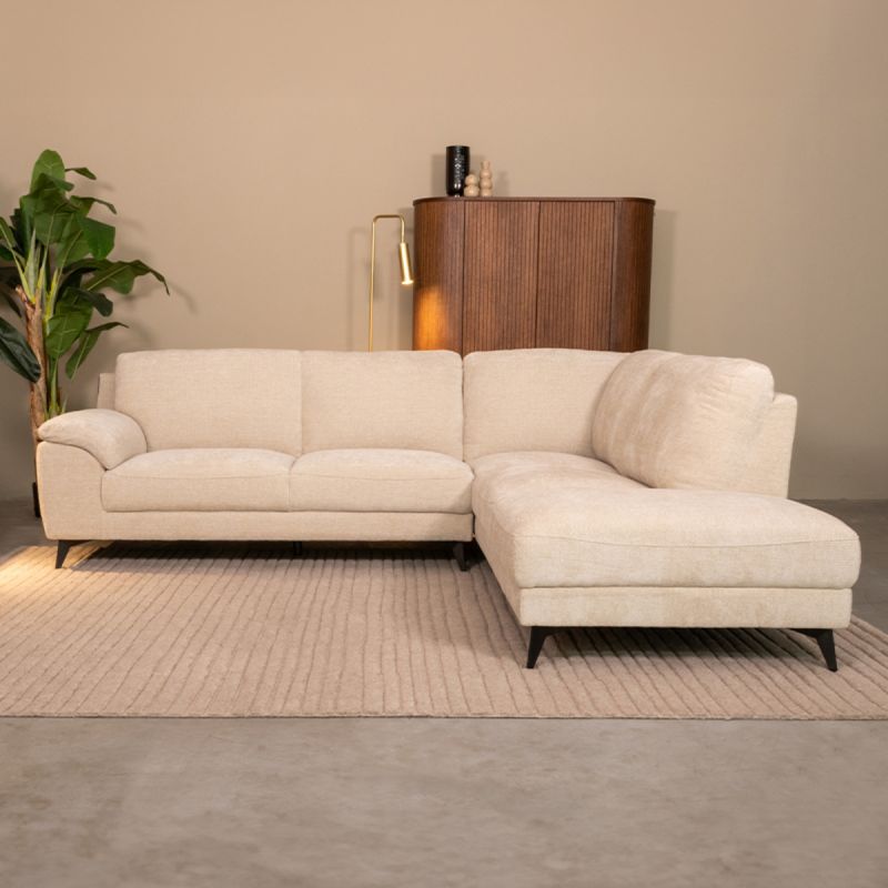 Hoekbank Santino Rechts 257x215x85 cm - Naturel Elite | Zwart Metaal