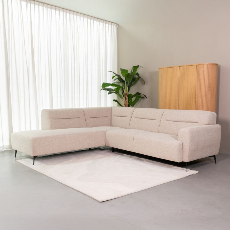 Hoekbank Bolzano Links 270x227x80 cm - Naturel Royal Boucle | Zwart Metaal