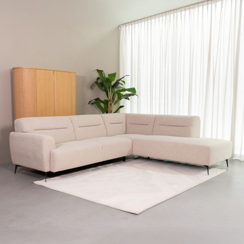 Hoekbank Bolzano Rechts 270x227x80 cm - Naturel Royal Boucle | Zwart Metaal