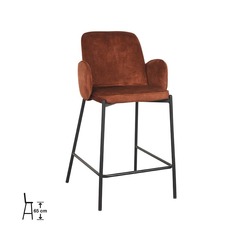 Barkruk Jari 51x53x94 cm Rust Velours | Zwart Metaal