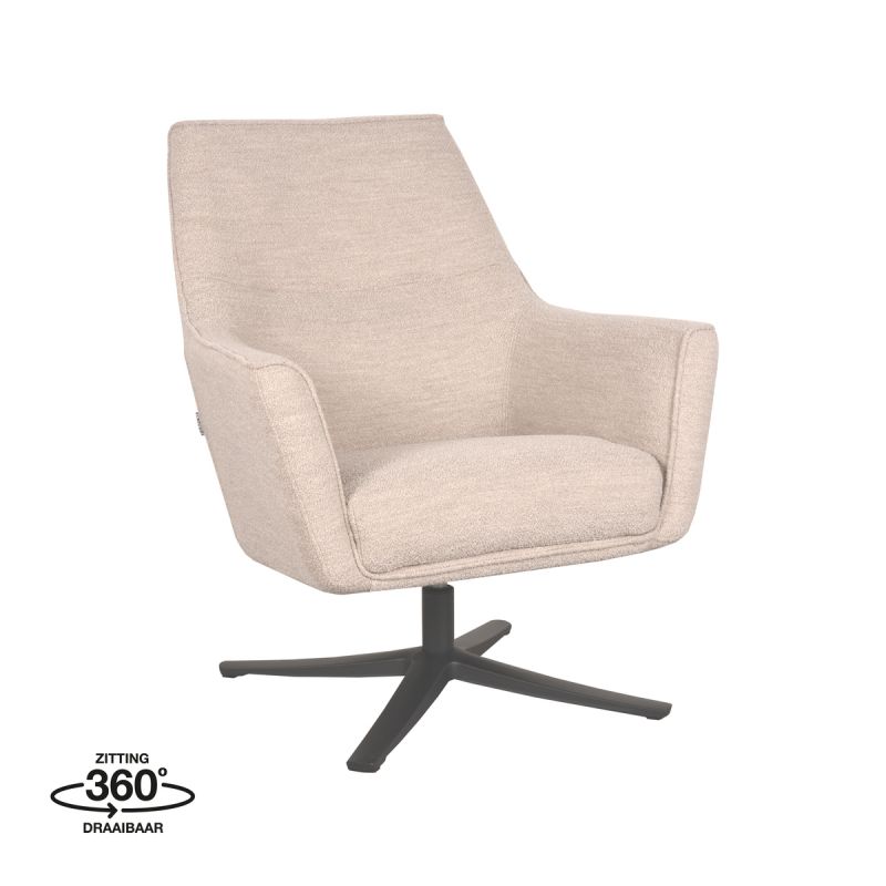 Draaifauteuil Tod 76x75x90 cm Naturel Boucle | Zwart Metaal