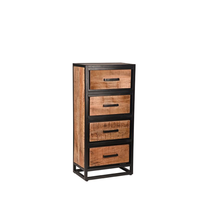 Ladekast Tampa 50x30x105 cm Rough Mangohout | Zwart Metaal