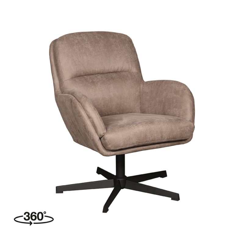 Draaifauteuil Moss 70x77x90 cm Taupe Micro Suede | Zwart Metaal