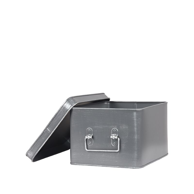 Media Opbergbox 27x21x16 cm | L Antiek Grijs Metaal