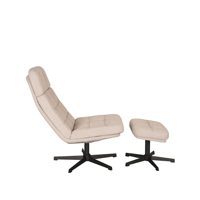 Draaifauteuil Alvar + Hocker 53x57x83 cm Naturel Boucle | Zwart Metaal