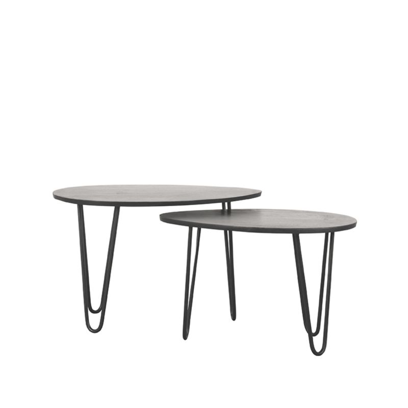 Salontafel Set Frisk 68x43x44 cm Zwart Mangohout | Zwart Metaal