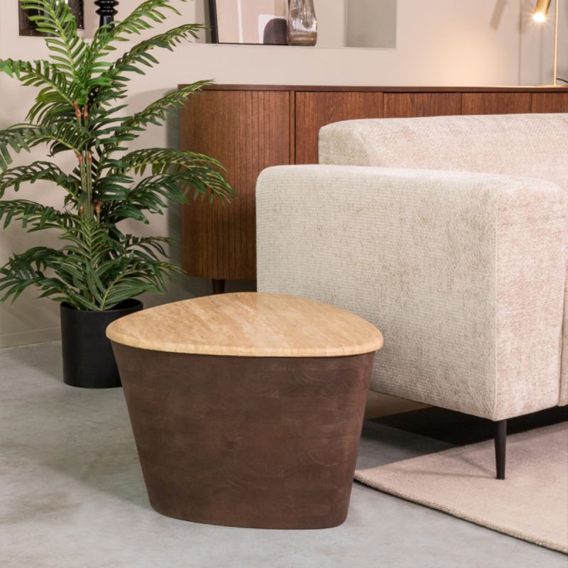 Salontafel Ravi 70x50x37 cm Travertin | Espresso Mangohout