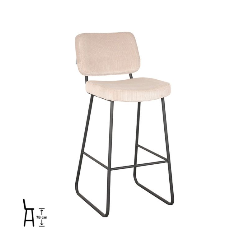 Barkruk Noah 47x60x105 cm Naturel Ribcord | Zwart Metaal
