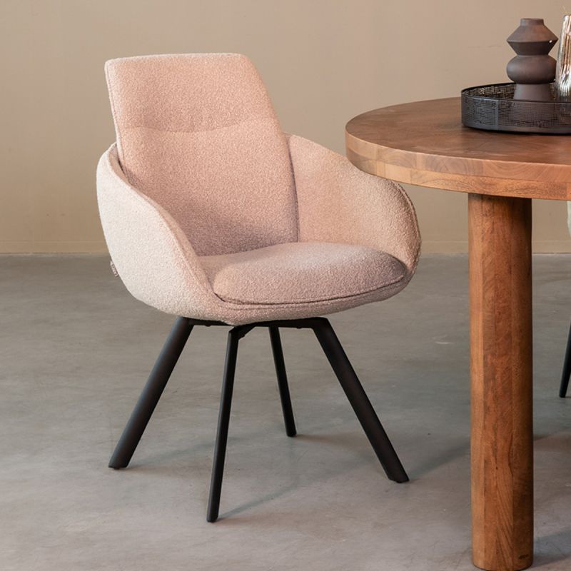Eetkamerstoel Beauty 56x63x88 cm Naturel Boucle | Zwart Metaal