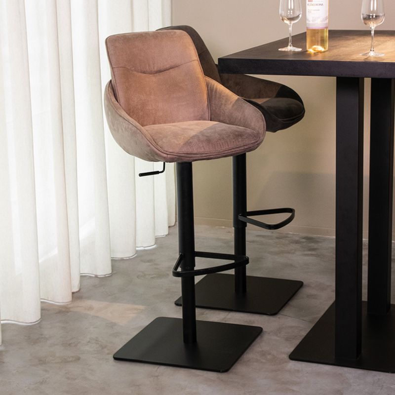 Barkruk Beauty 52x59x89-113 cm Taupe Micro Suede | Zwart Metaal