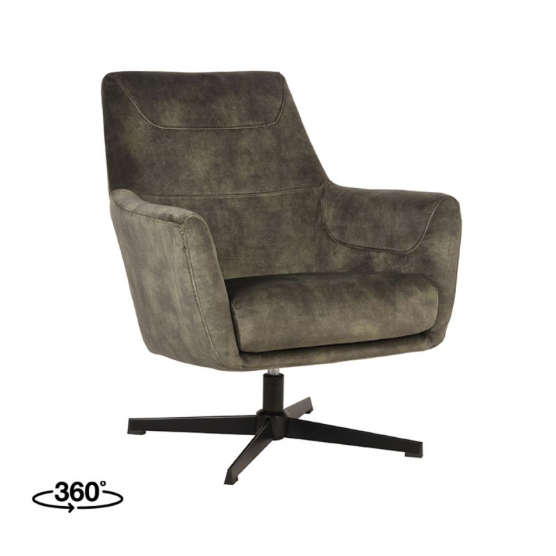 Draaifauteuil Toby 75x80x85 cm Hunter Velours | Zwart Metaal