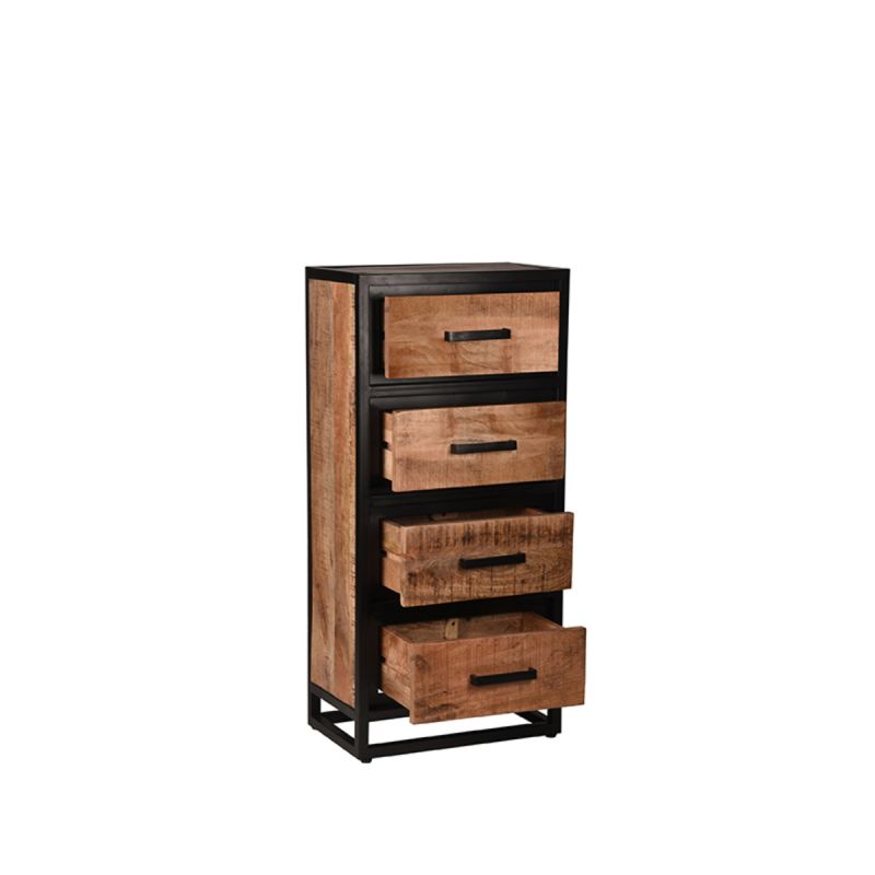 Ladekast Tampa 50x30x105 cm Rough Mangohout | Zwart Metaal