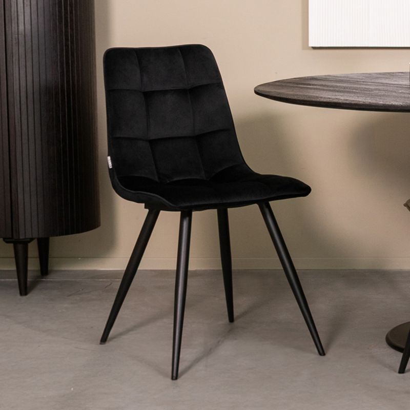 Eetkamerstoel Bistro 46x59x86 cm Zwart Fluweel | Zwart Metaal