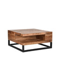 Salontafel Cube 80x80x40 cm Rough Mangohout | Zwart Metaal