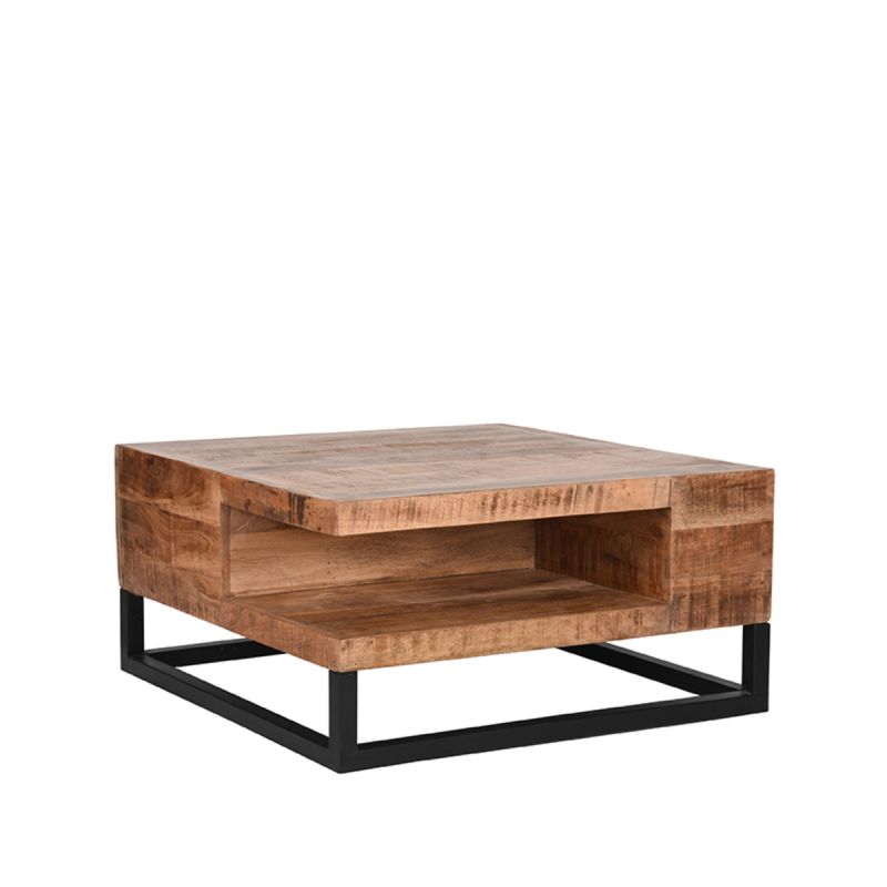 Salontafel Cube 80x80x40 cm Rough Mangohout | Zwart Metaal