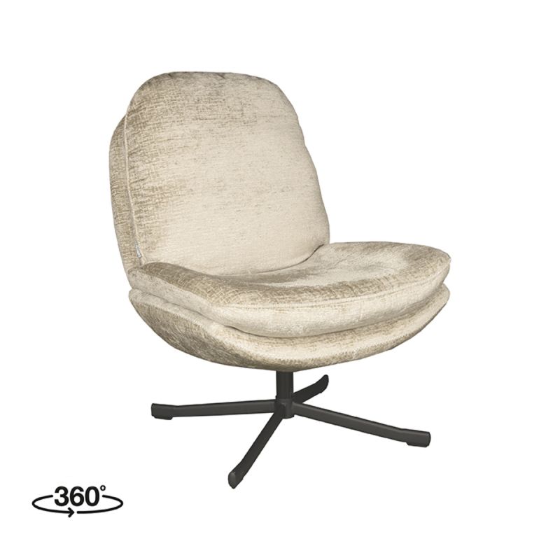 Draaifauteuil Noel 76x90x100 cm Beige Elegance | Zwart Metaal