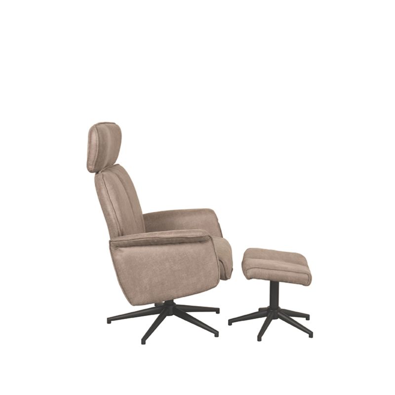 Relaxfauteuil Verdal + Hocker 77x79x109 cm Taupe Micro Suede | Zwart Metaal