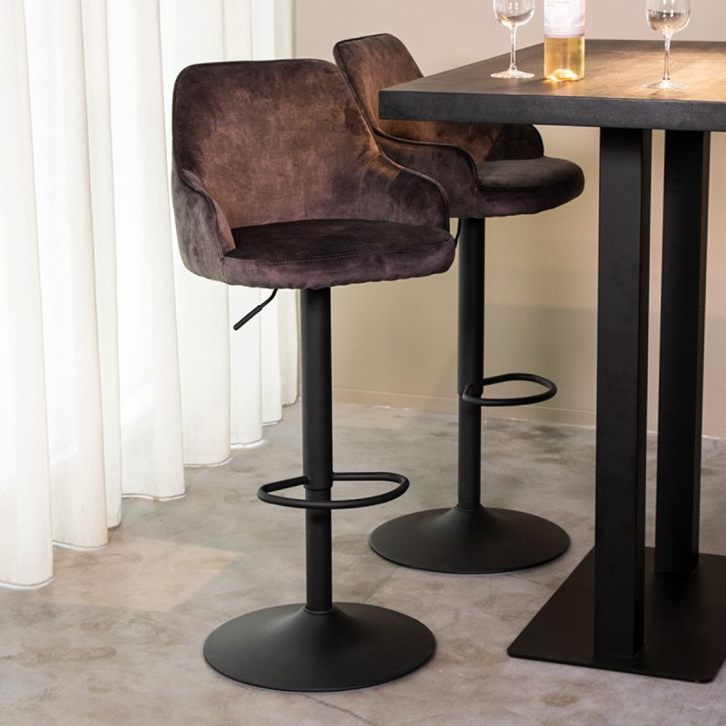 Barkruk Fender 50x52x90-110 cm Antraciet Velours | Zwart Metaal