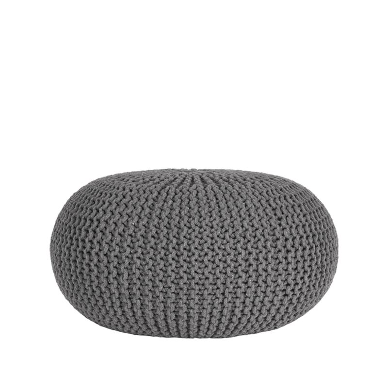 Poef Gebreid 70x70x35 cm| L Donkergrijs Katoen