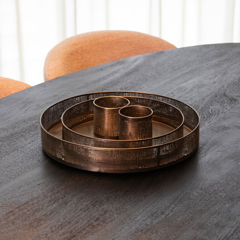 Set Dienbladen 39x39x6 cm Antiek Goud Metaal