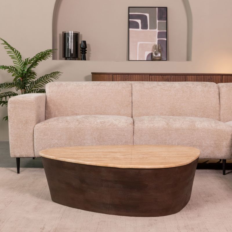 Salontafel Ravi 110x80x32 cm Travertin | Espresso Mangohout