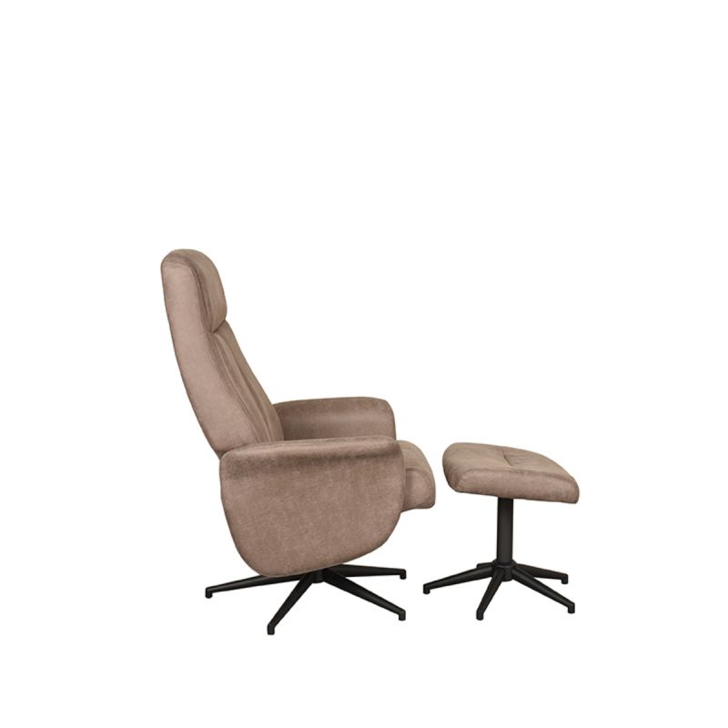 Relaxfauteuil Bergen + Hocker 77x76x105 cm Taupe Micro Suede | Zwart Metaal