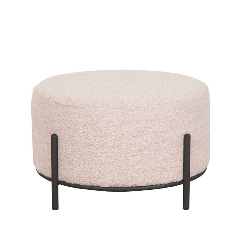 Poef Troy 58x58x35 cm| XL Naturel Boucle | Zwart Metaal
