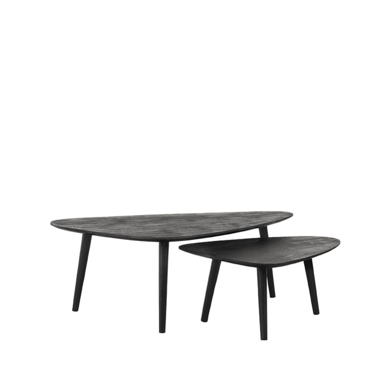 Salontafel Set Rock 110x64x39 cm Zwart Mangohout | Zwart Metaal