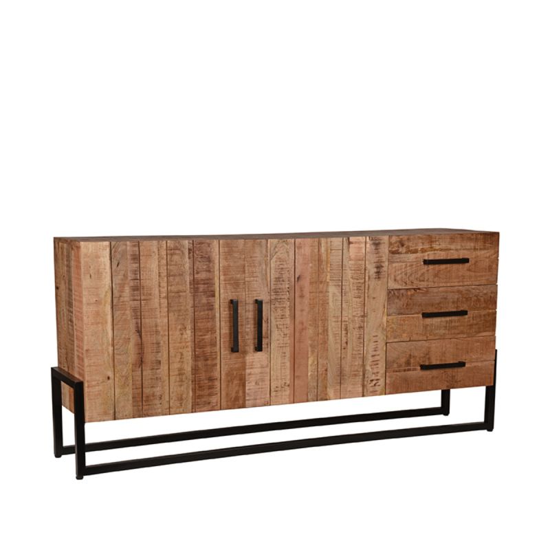 Dressoir Bolivia 184x40x85 cm Rough Mangohout | Zwart Metaal
