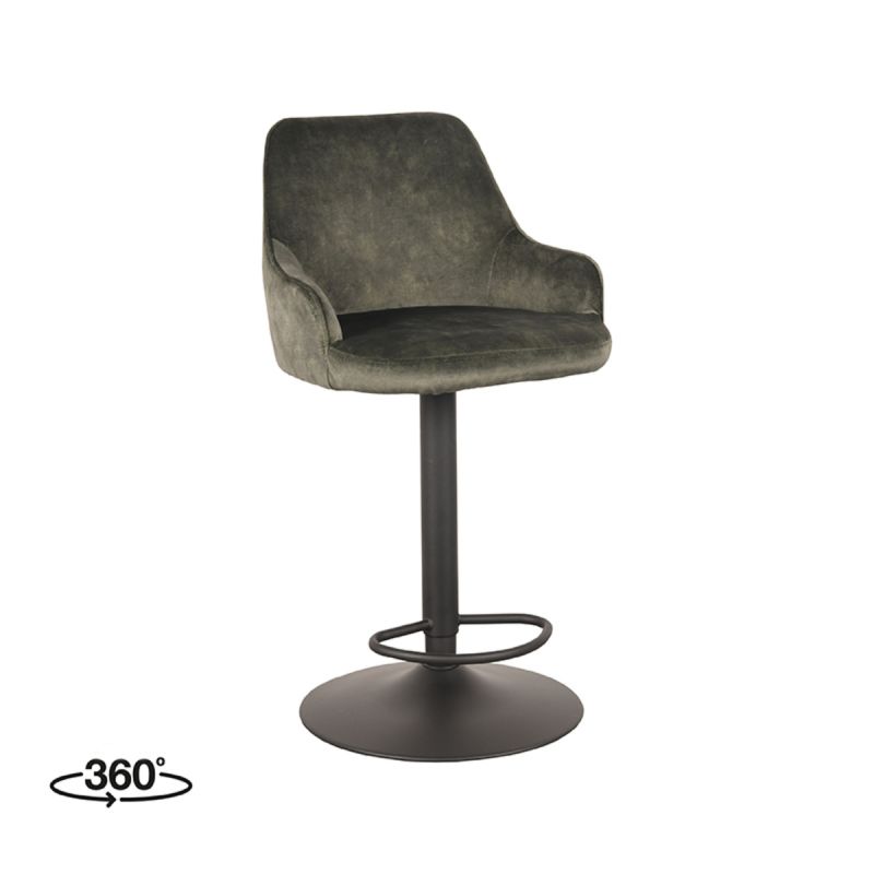 Barkruk Fender 50x52x90-110 cm Hunter Velours | Zwart Metaal