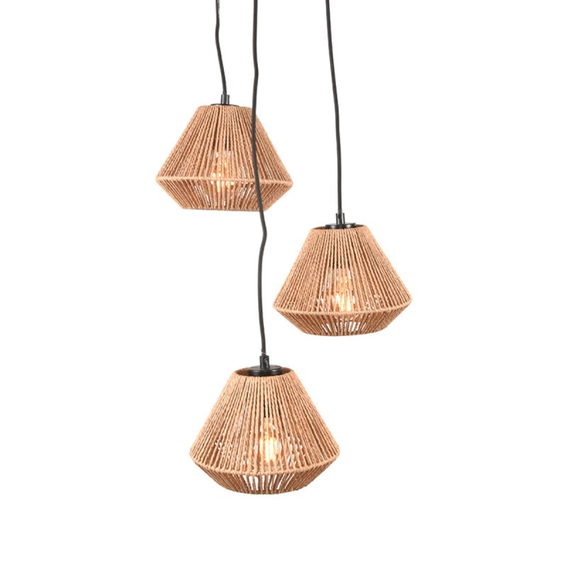 Hanglamp Ibiza Diamond 3-Lichts 30x30x150 cm Naturel Jute | Zwart Metaal