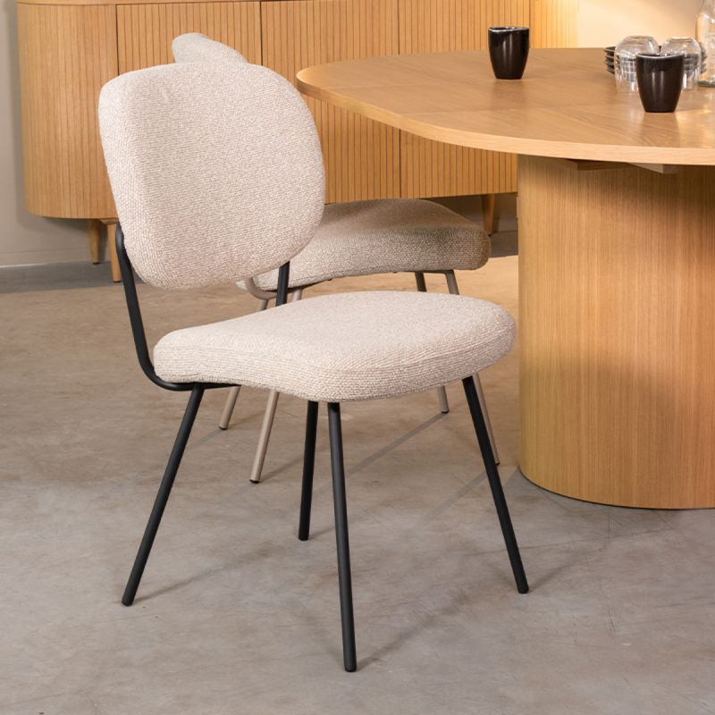 Eetkamerstoel Singapore 49x63x90 cm Naturel Royal Boucle | Zwart Metaal