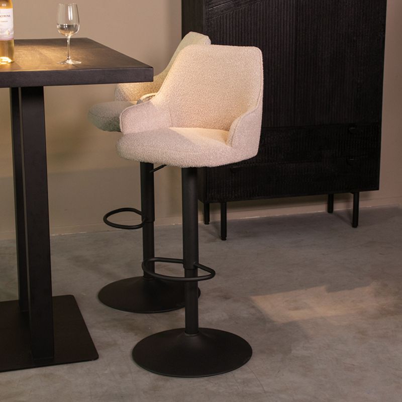 Barkruk Fender 50x52x90-110 cm Naturel Boucle | Zwart Metaal