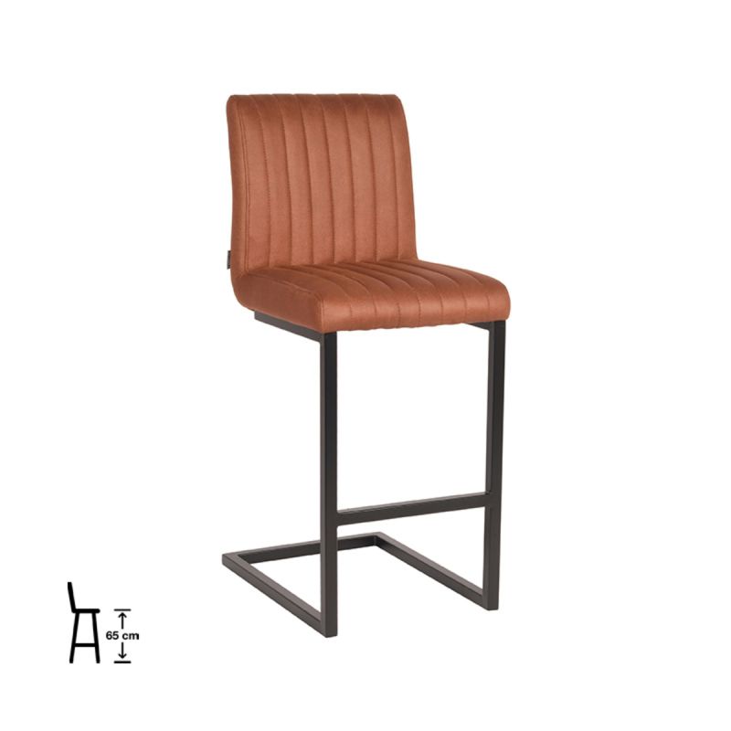 Barkruk Milo 41x53x100 cm Cognac Microvezel | Zwart Metaal