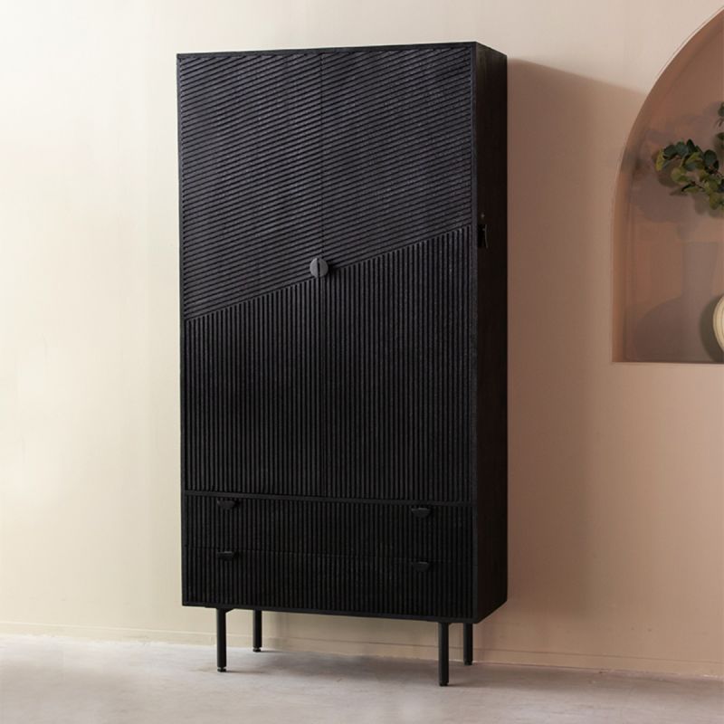 Hoge Kast Cotia 100x40x200 cm Zwart Mangohout | Zwart Metaal