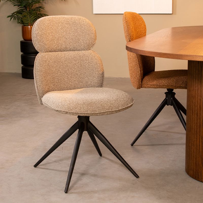Eetkamerstoel Finn 49x62x91 cm Mushroom Royal Boucle | Zwart Metaal
