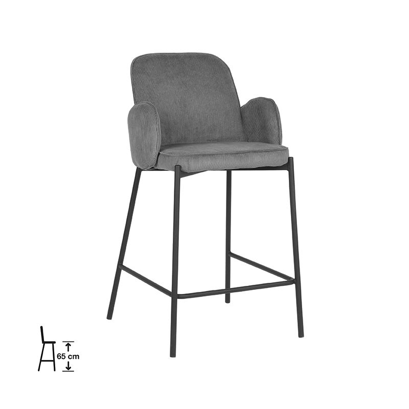 Barkruk Jari 51x53x94 cm Donkergrijs Ribcord | Zwart Metaal