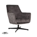 Draaifauteuil Toby 75x80x85 cm Antraciet Velours | Zwart Metaal