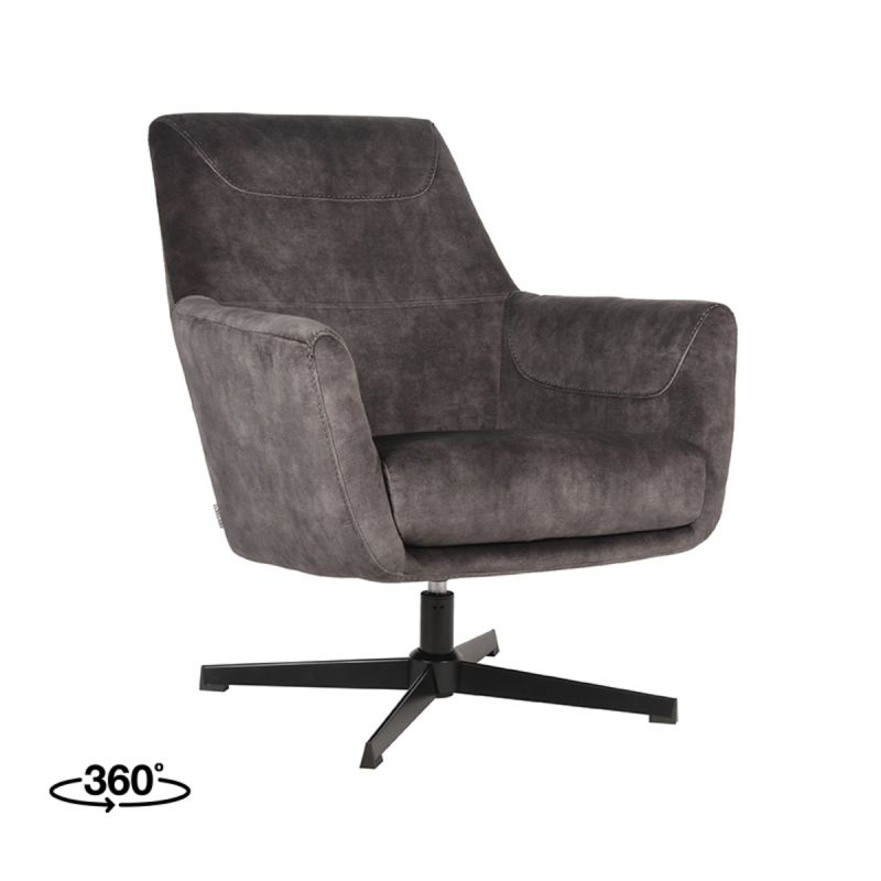 Draaifauteuil Toby 75x80x85 cm Antraciet Velours | Zwart Metaal