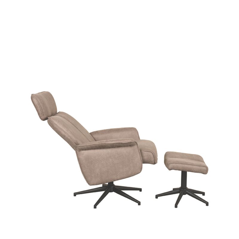 Relaxfauteuil Verdal + Hocker 77x79x109 cm Taupe Micro Suede | Zwart Metaal