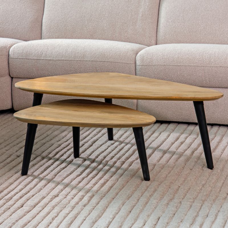 Salontafel Set Rock 110x64x39 cm Naturel Mangohout | Zwart Metaal
