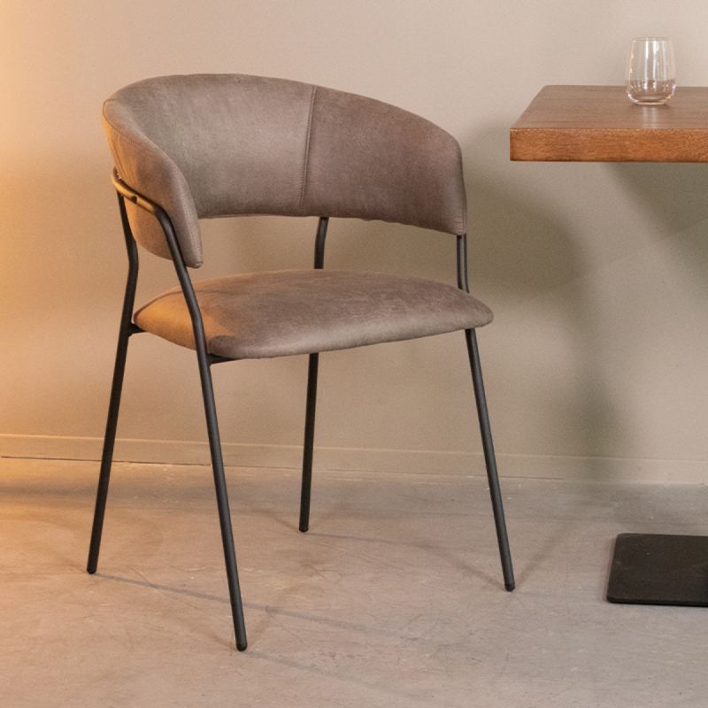 Eetkamerstoel Luuk 58x45x80 cm Taupe Micro Suede | Zwart Metaal