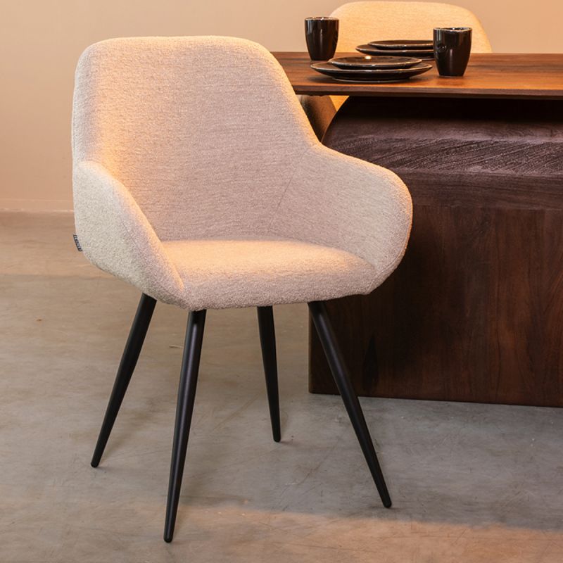 Eetkamerstoel Fender 59x57x87 cm Naturel Boucle | Zwart Metaal