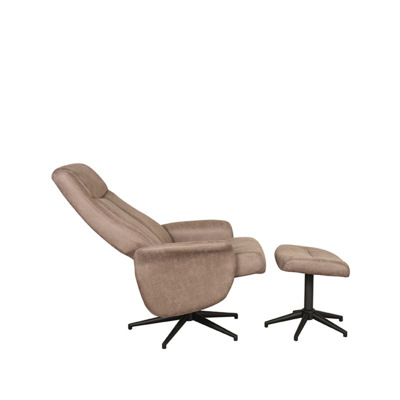 Relaxfauteuil Bergen + Hocker 77x76x105 cm Taupe Micro Suede | Zwart Metaal