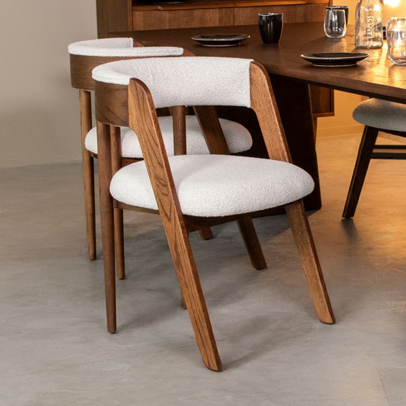 Eetkamerstoel Sasha 54x82x75 cm Ecru Boucle | Walnoot Eiken