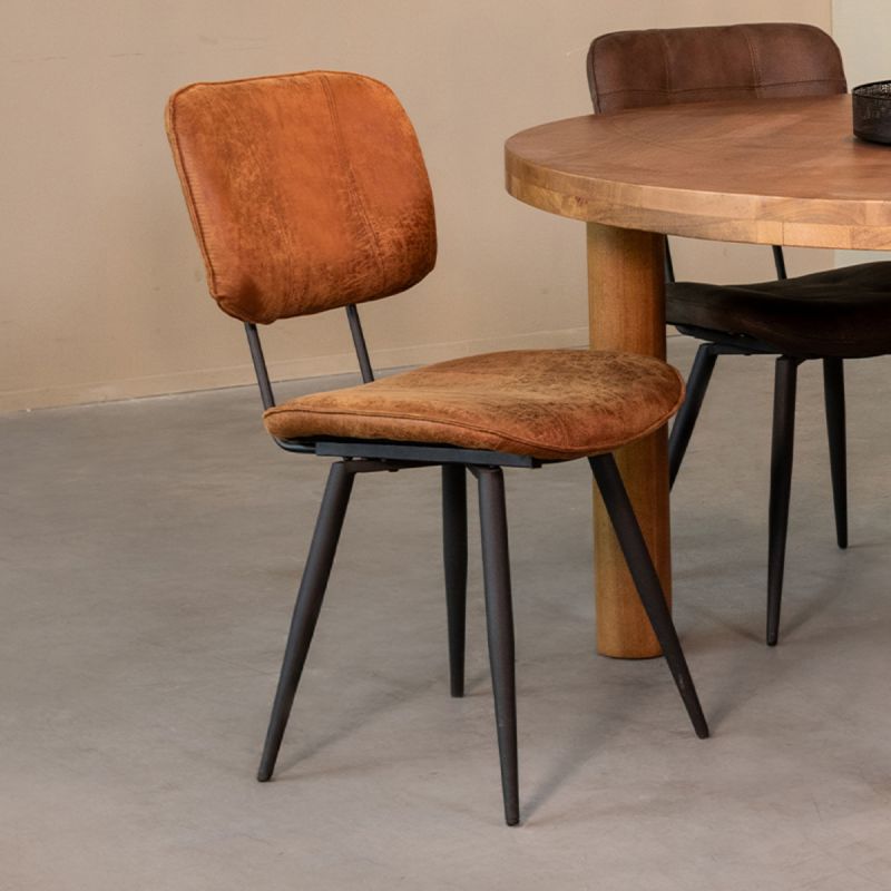 Eetkamerstoel Fos 49x60x87 cm Cognac Leder | Zwart Metaal